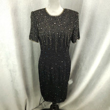 New Vintage Silk Beaded Dress Womens Small Sequin Evening Party Cocktail NOS