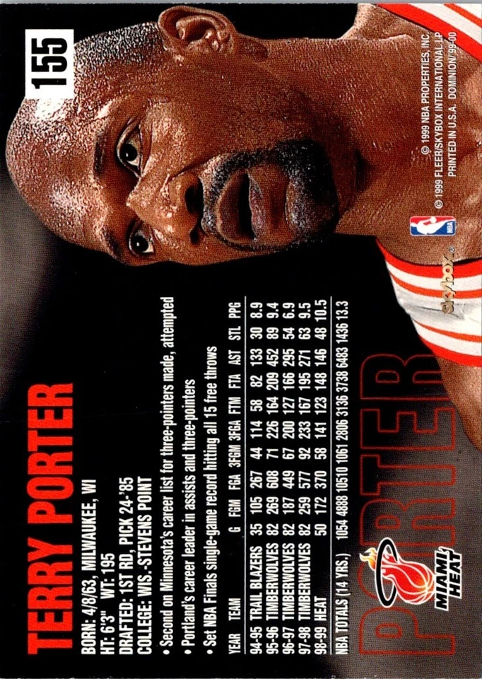 1999 SkyBox Dominion Terry Porter #155 San Antonio Spurs Basketball Card - Image 2 of 2