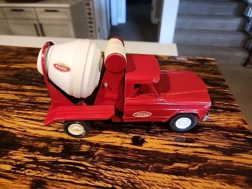 Vtg Mini-Tonka Jeep Wagoneer No. 77 Cement Mixer Pressed Steel Truck Red 1960s