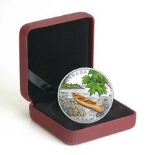 2017 $20 Canoe to Tranquil Times Pure Silver Coloured 1 oz Box & COA RCM Canada