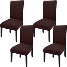 Dining Room Chair Covers Set of 6 Stretchy Jacquard Chocolate Brown
