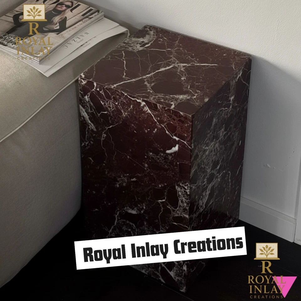 Rosso Levanto Marble Pedestal Side Table - Italian Red Marble Accent Table - Image 2 of 4