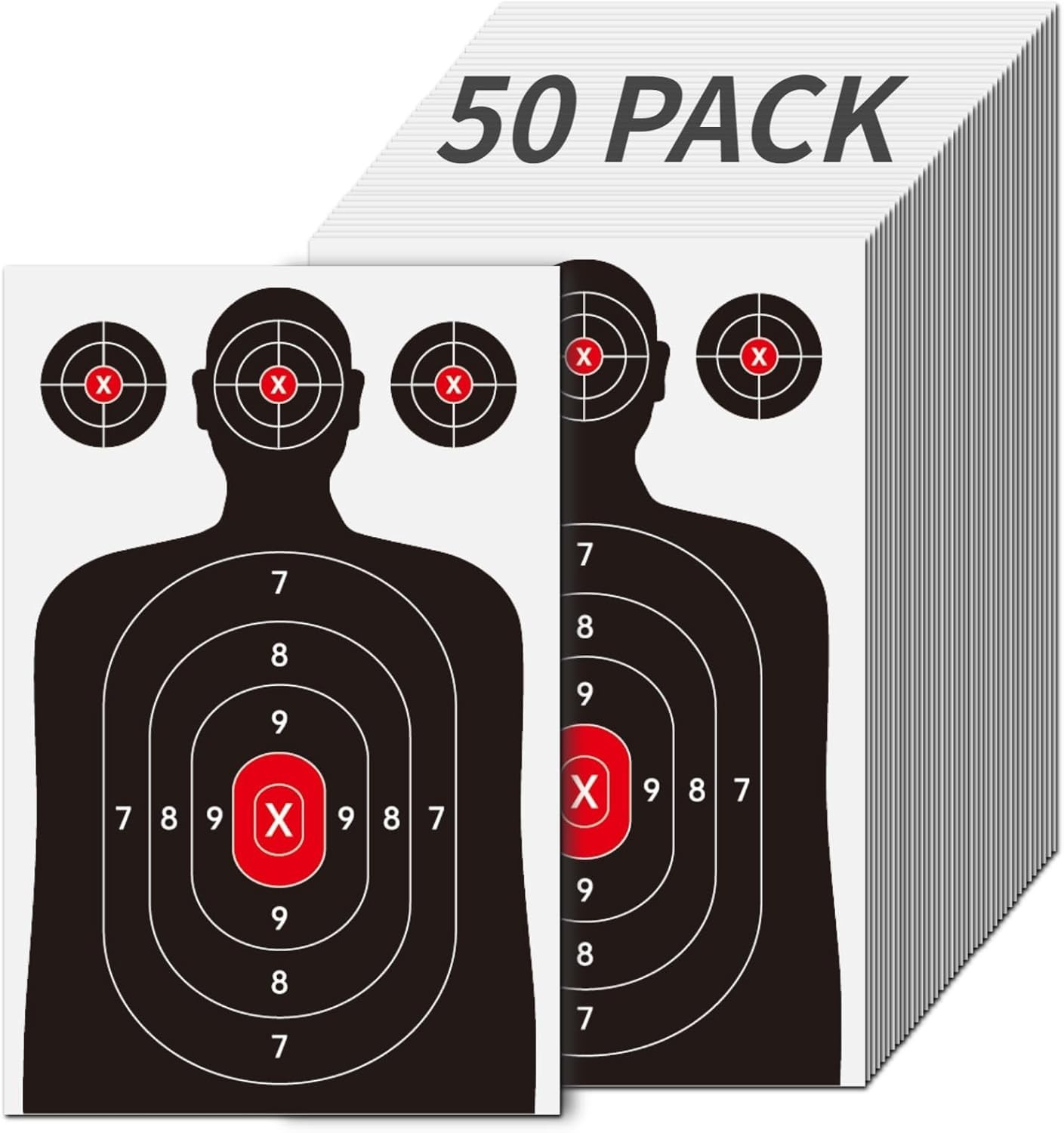 50 Pack 14x22" Paper Shooting Targets Silhouette Red Bullseye Gun Range ...