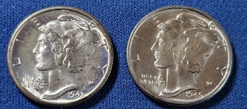 A Lot Of Two CH BU Mercury Dimes 90% Silver. 1943 D AND 1945