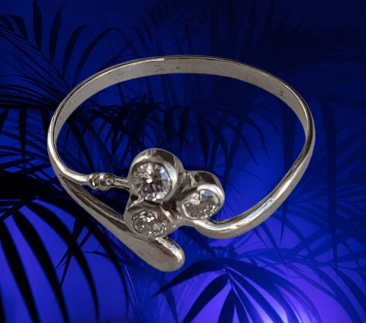 I RING I Design Jugendstil I Echt 585 Massiv Weißgold +3 Echte Diamanten I - Bild 3 von 4