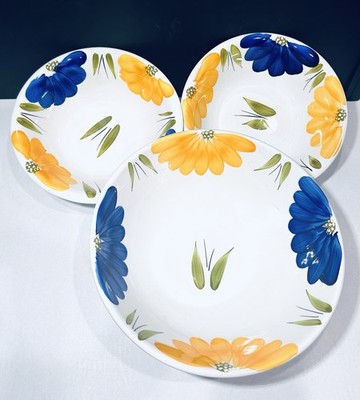 MAXAM La Primula Hand-Painted Ceramic_ ITALY_ Pasta Bowls 12'' & 8'' bowls