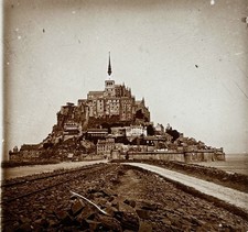 FRANCE L’abbaye du Mont-Saint-Michel Photo Stereo Verre Vintage c1910