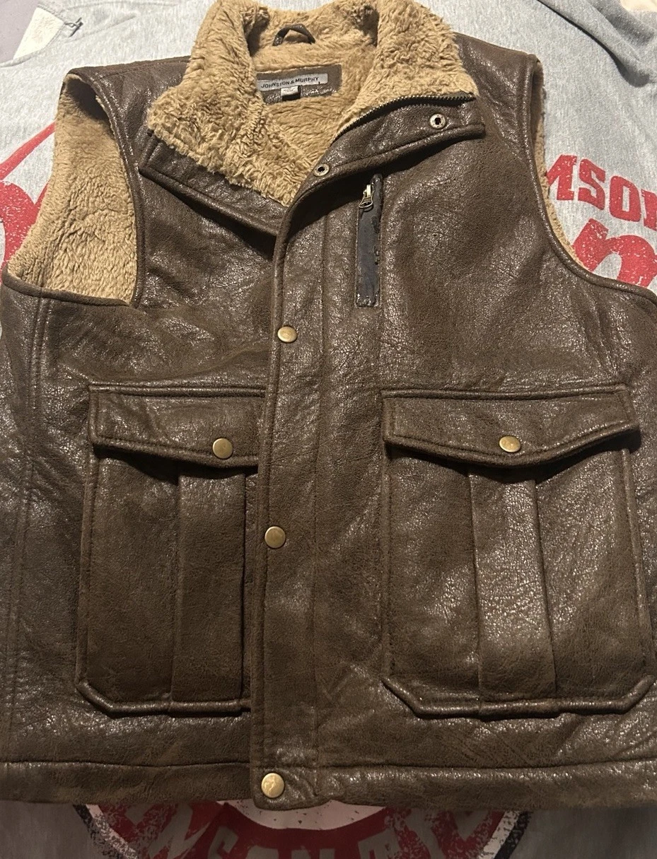 Vintage Johnston & Murphy Faux Suede Vest Men's Size M Sherpa Fleece Lined - product detail image 1