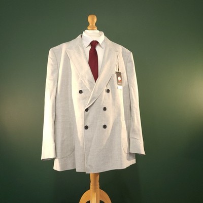 Marks & Spencer Double Breasted Linen Blazer Men's 48S Grey Emmetex Jacket