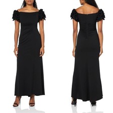 NWT New Xscape Evenings Ruffle Off the Shoulder Crepe Gown Dress Size 8