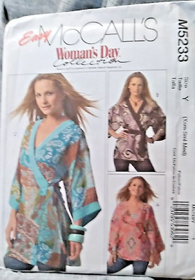 McCall's pattern 5233, women's tunic top, size xsm/sml/med, 3 styles, new uncut