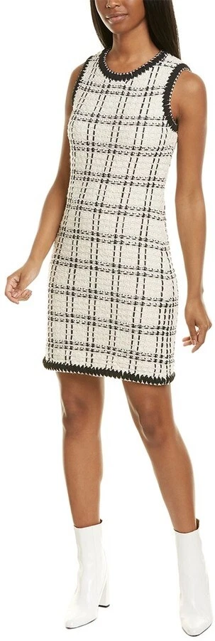 Abito donna Tory Burch M Medium avorio nero lino lana tweed senza maniche $598