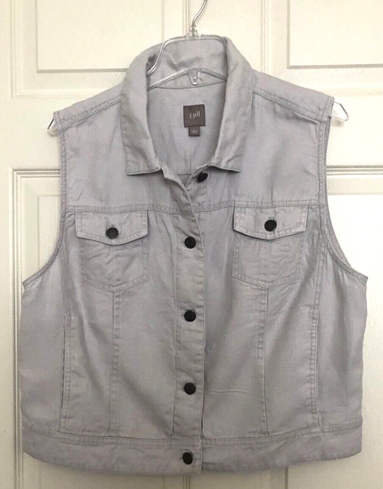 J. JILL - CHALECO DE LINO Gris Niebla CLÁSICO AMERICANO Todas las Temporadas Jean-Estilo L/14 - $100 Foto 2 de 4