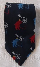National Shirt Shops Vintage Mens Navy Blue Neck Tie Frogs Clown Hoops Whip