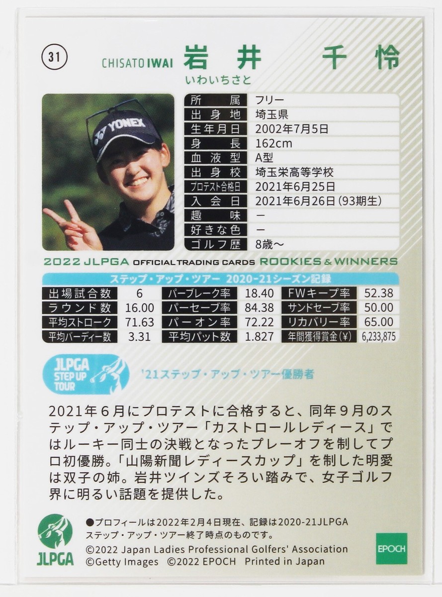 CHISATO IWAI (93 Gen) - 2022 JLPGA Women's Golf Trading Card