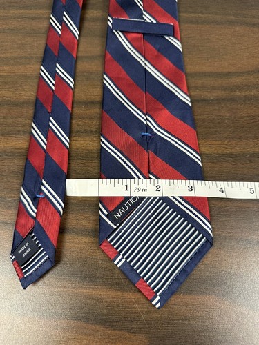 Nautica Men's Tie Red/White/Blue Striped 100% Silk - Picture 2 of 3