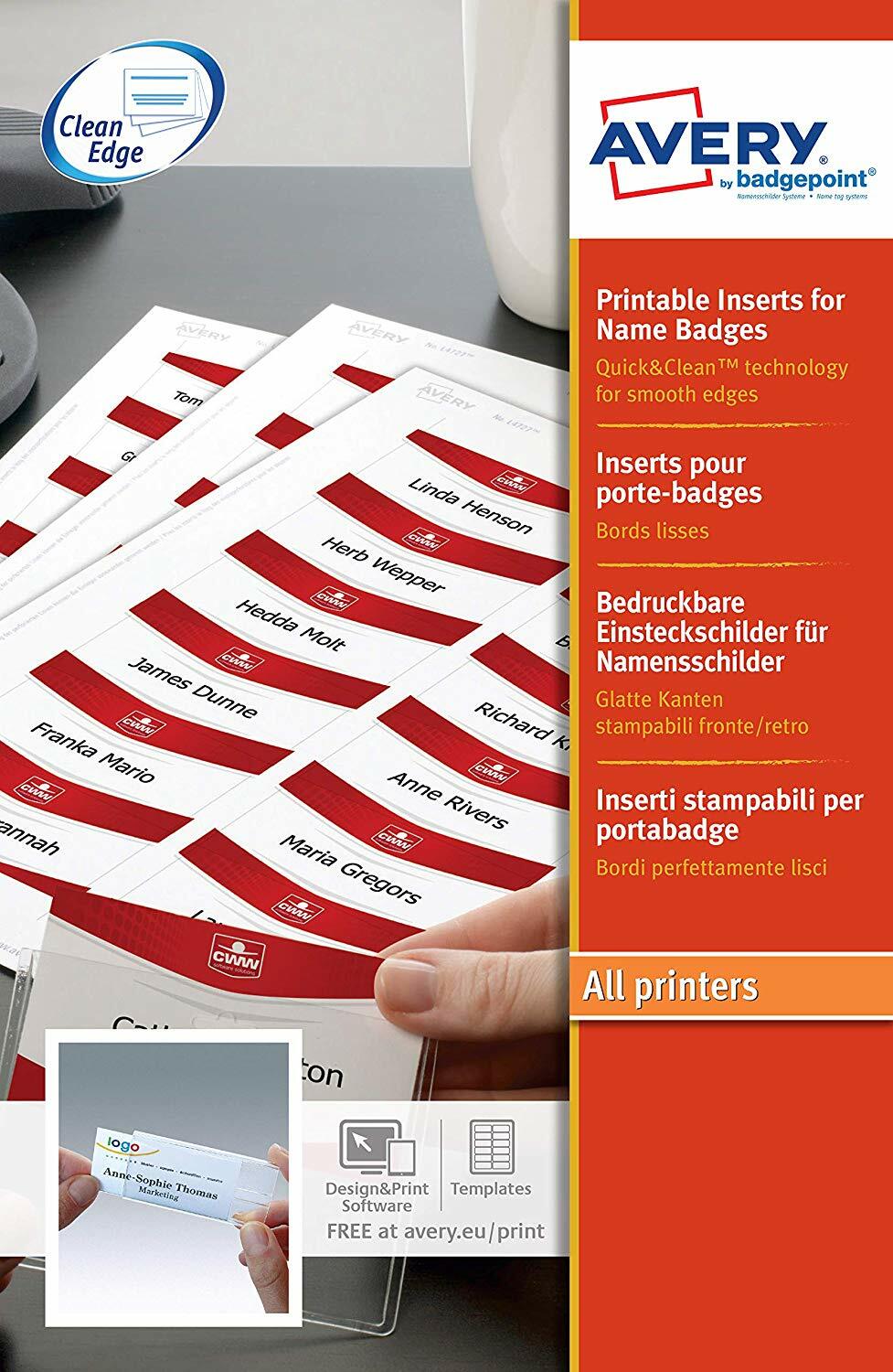Avery 7537 Printable Name Badge Insert Refills.10 A4 Sheet.75X37 mm.140 LABELS.