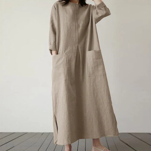 Langes lässiges lockeres Baumwollkleid Vintage Kaftan Maxikleid für Damen UK - Bild 9 von 28
