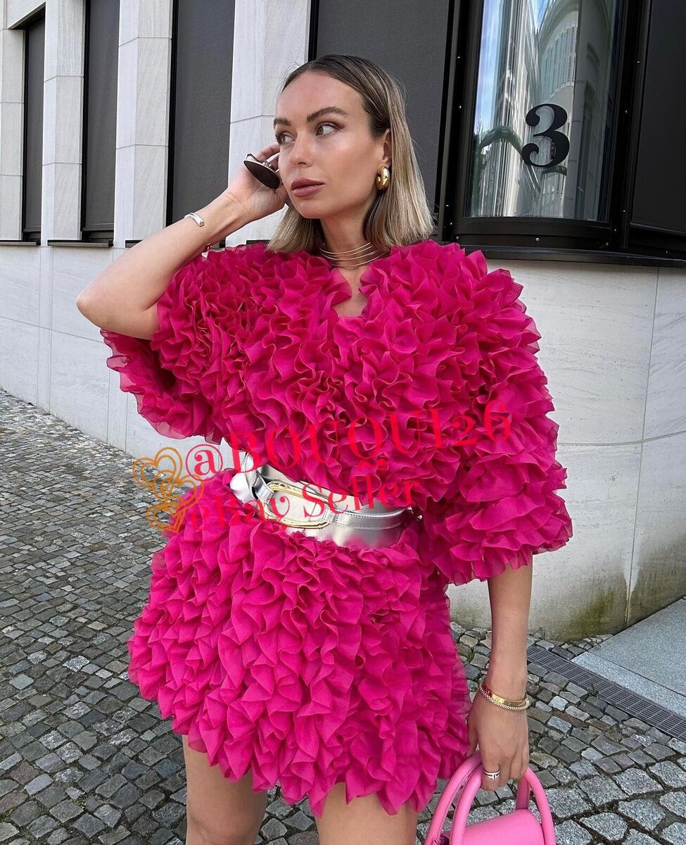 ZARA NEW WOMAN SS23 FUCHSIA RUFFLED KNIT COAT ALL SIZES REF ZARA NEW WOMAN SS23 FUCHSIA RUFFLED KNIT COAT ALL SIZES REF