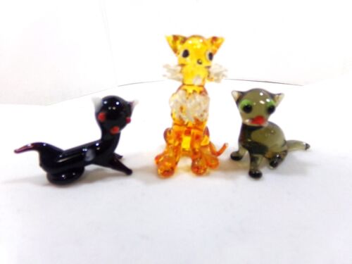 3 FIGURAS DE COLECCIÓN DE VIDRIO SOPLADO EN MINIATURA GATITO GATOS - Imagen 3 de 6