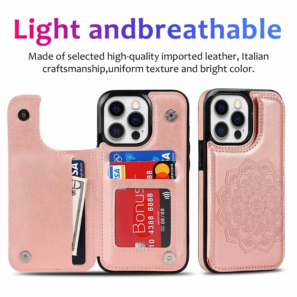 For iPhone 16 15 14 Plus 13 12 11 Pro Max Card Holder Leather Wallet Case Cover - Image 3 of 4