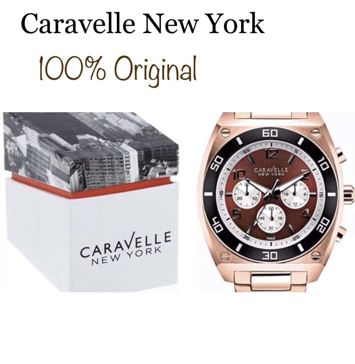 Caravelle New York Men Clark Chronograph Brown Dial Rose Gold Watch 45A110 New