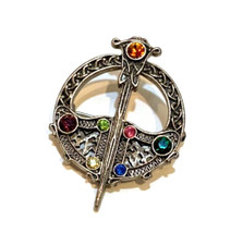 Vintage Silvertone Rhinestones CELTIC SCOTTISH Sword Kilt Pin Brooch
