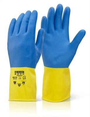 Beeswift House Hold Heavyweight Chemical Resistant Gloves Royal/Yellow HWCGYR
