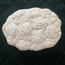 Vintage Lenox-style Porcelain Trinket Box, Oval-shape with 3D roses, Unmarked