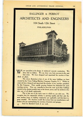 1907 Ballinger & Parrot Architects & Engineers Ad: Bldg. Pic. Philadelphia, PA