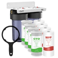 10"x4.5" Big Blue Whole House System Housing w/ 8 Pack Sediment CTO Water Filter