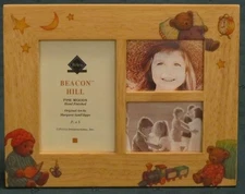 Fetco Beacon Hill Wood Frame with Teddy Bears Baby 3 Pictures 5" x 3.5", 2" x3" 