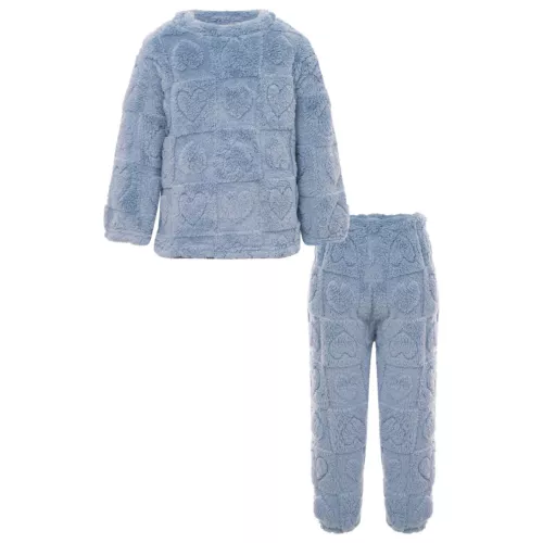 Kids Boys Girls Pajamas Set Solid Color Tops With Pants Round Neck Flannel Suit - Foto 16 di 72