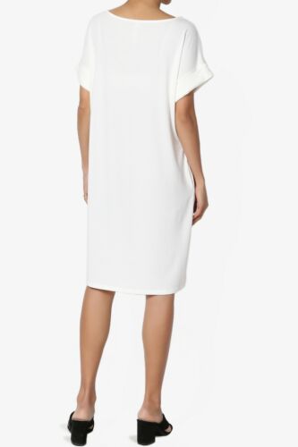 TheMogan S~3XL Rolled Short Sleeve Pocket Boxy Relaxed Jersey Midi T-Shirt Dress - Picture 124 of 187