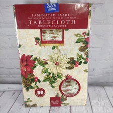 Christmas Poinsettia Bouquet Tablecloth 52x70 Oblong Bed Bath & Beyond NEW