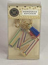 Modern Expressions Monogram Keychain "M Red And Blue Pom Pom Tassels Blue