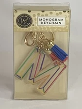 Modern Expressions Monogram Keychain "M” Red And Blue ￼Pom Pom Tassels Blue