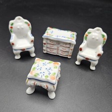 Occupied Japan Miniature Porcelain Dollhouse Furniture Set Chairs Table Dresser