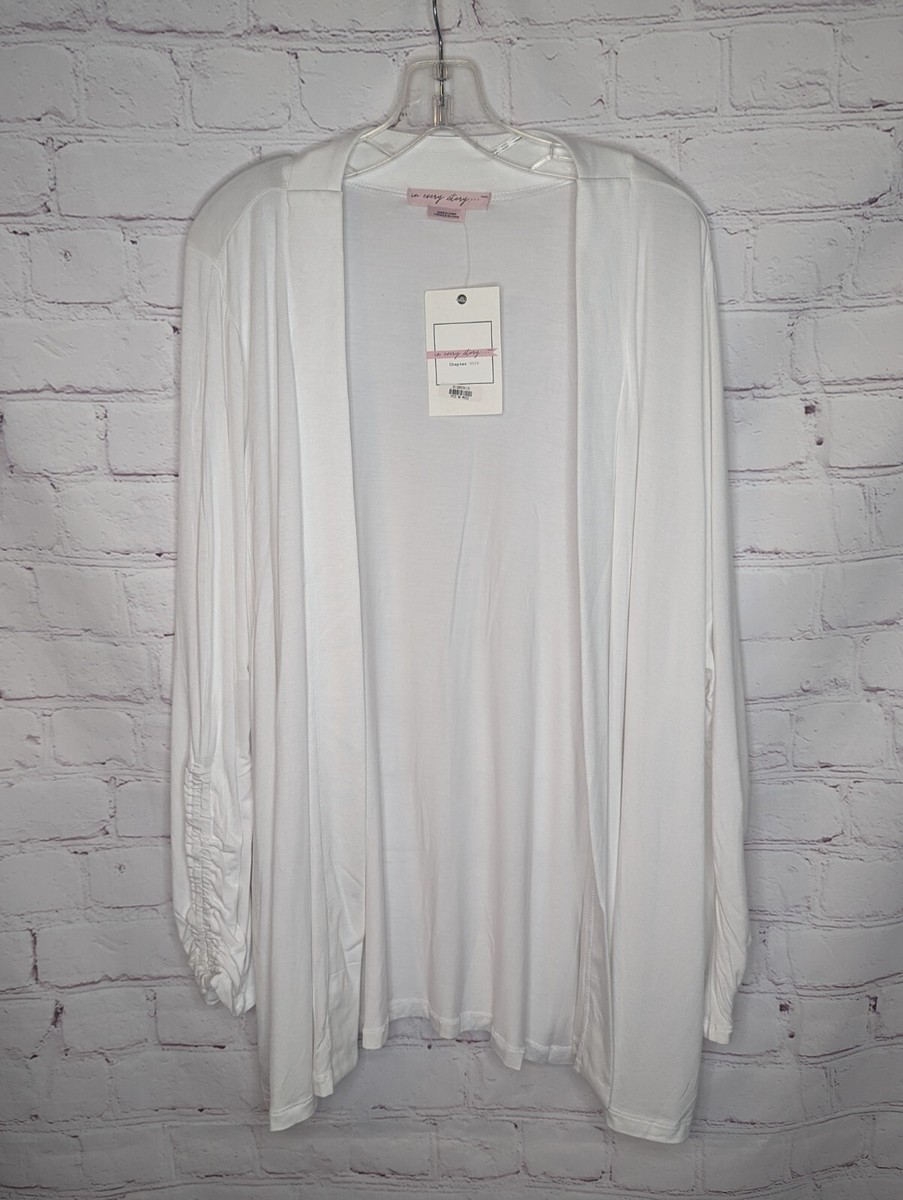In Every Story Women's White Open Cardigan Ruched Long Sleeve Size
