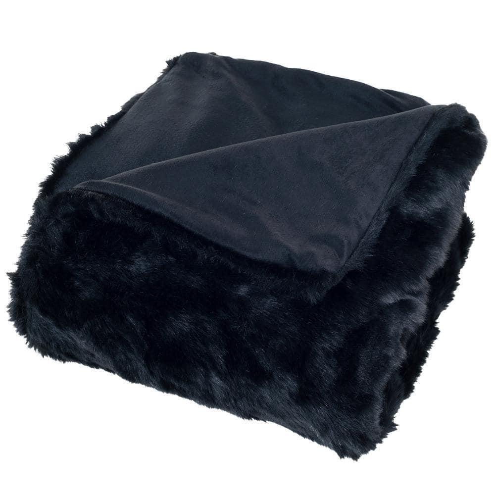 Black Faux Fur Solid Color Plush Throw Black Faux Fur Solid Color Plush Throw