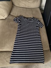 BANANA REPUBLIC Women's Black White Stripe Dress Sleeveless V-Neck & Pockets M  