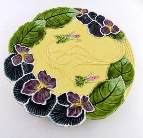 Majolica Pottery Centerpiece Plate Orchid Flower Figural Design 12.75 In