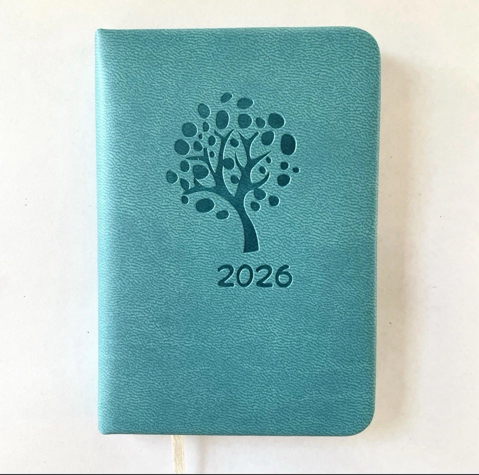 Taschenkalender 2026 Planer Timer Kalender A7,  Lebensbaum, türkis, 7,5 x 11 cm
