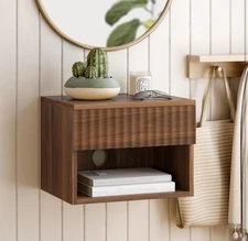 Fluted Floating Nightstand Set of 2 with Drawer, Modern Night Stand wi