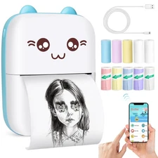 Sticker Printer, Inkless Bluetooth Thermal Printer with 10 Rolls Paper, Stick...