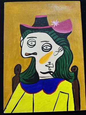 pablo picasso painting  oil on canvas signed stamped vintage 0.25 x 0.35 m