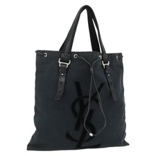 SAINT LAURENT Kahala Tote Bag Canvas Black Silver Auth BA12255