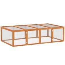 PawHut Rabbit Hutch Cage, Wooden Outdoor Run with Openable Roof, Natural