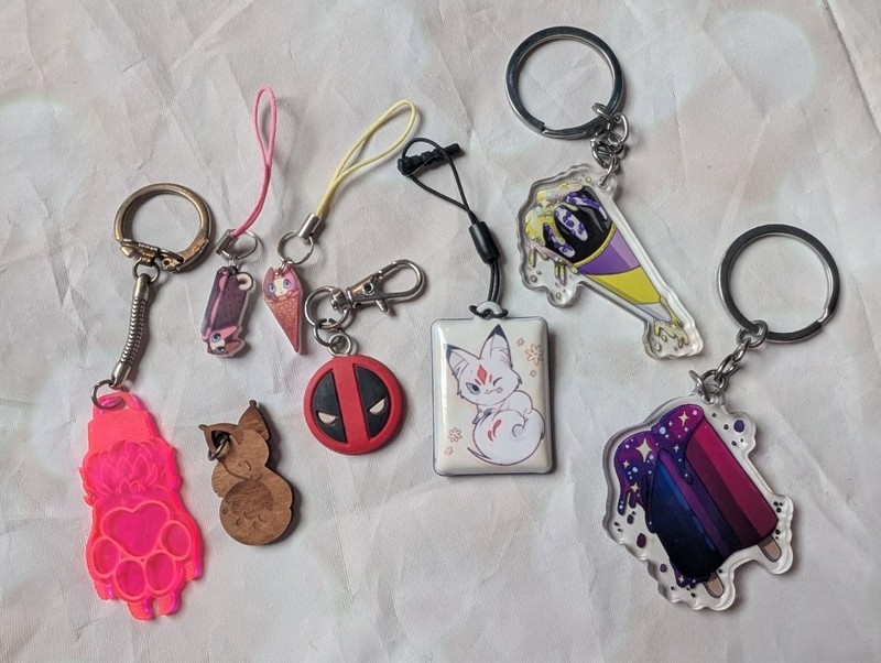 Anime Pride Keychain Phone Charm Lot Deadpool Kitsune Bi Nonbinary Acrylic Wood