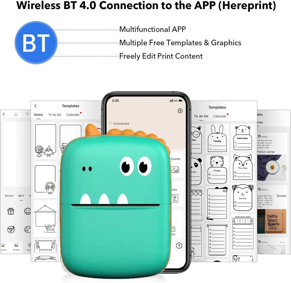 Portable Mini Thermal Printer Bluetooth Pocket Phone Printer + Paper Labels Roll - Image 2 of 4